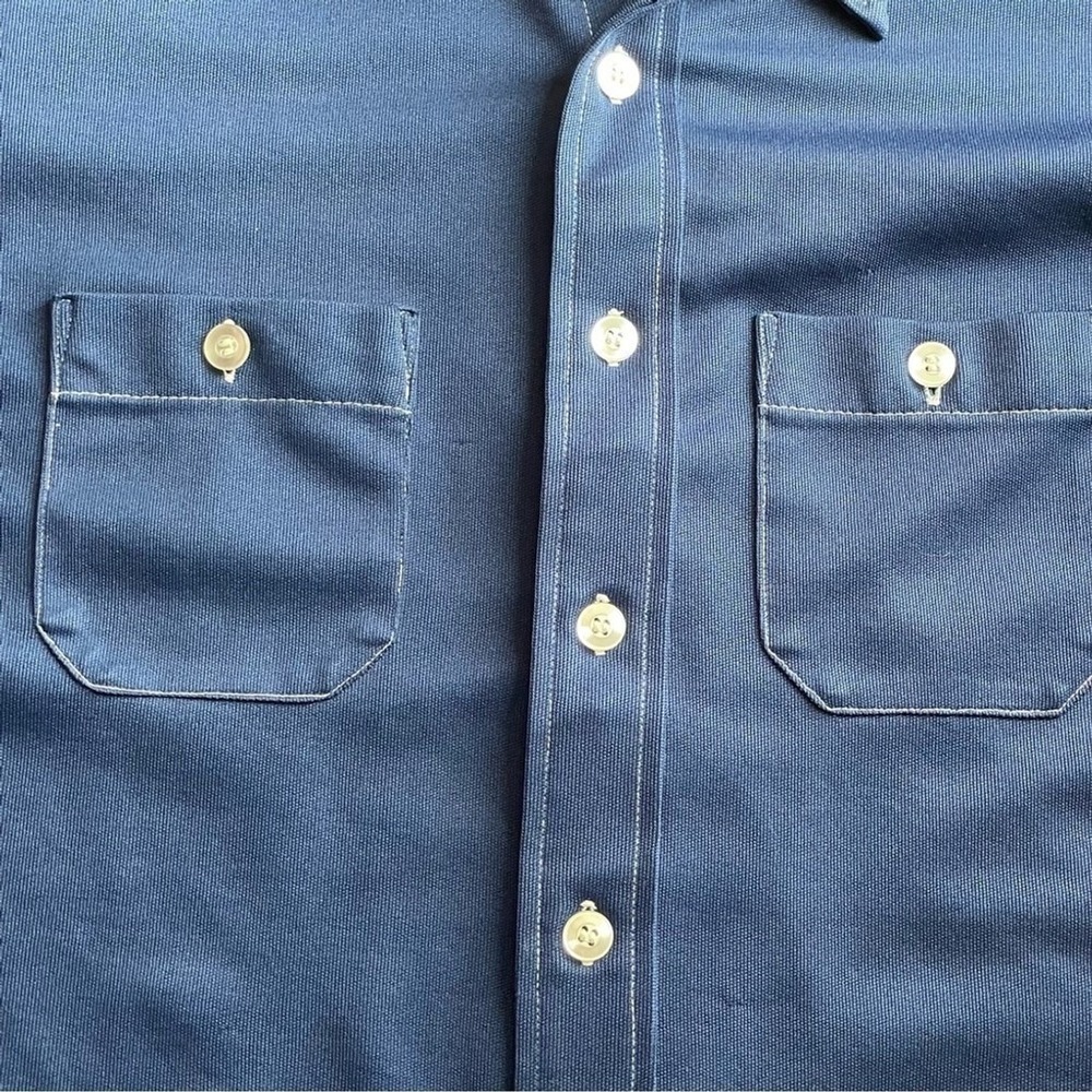 Arrow Doubler Short Sleeve Men's Button Up Shirt Navy Blue Dagger Collar sz 15.5 - Picture 8 of 16